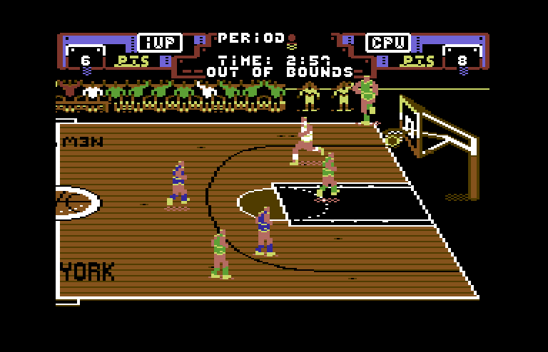 Double Dribble Commodore 64 Screenshot: Out of bounds!