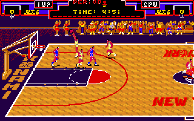Double Dribble Amiga Screenshot: Computer player attempts a shot...