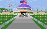 Double Dribble for Amiga - The American flag floats up above the stadium...