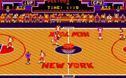 Double Dribble for Amiga - The flashing white player is the one actively being controlled...