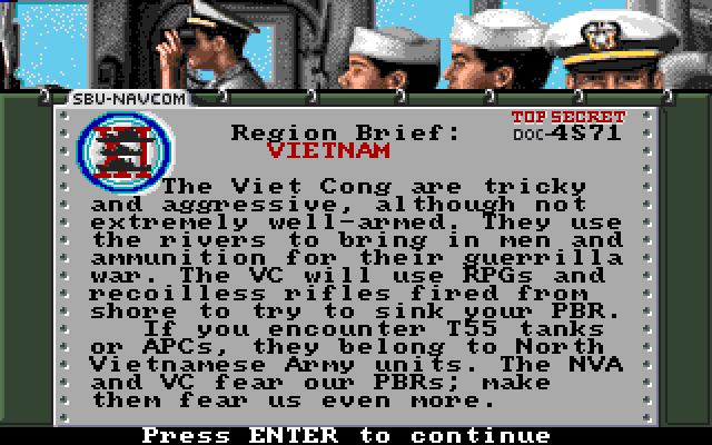 Gunboat Amiga Screenshot: Mission brief.