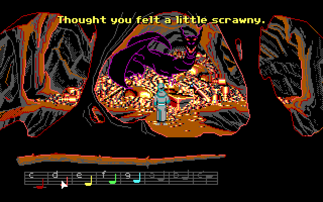 Loom IBM PC/Compatibles Screenshot: Time to deal with a dragon...