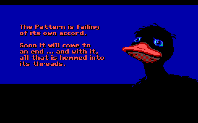 Loom IBM PC/Compatibles Screenshot: Hetchel helps out several times during the game.