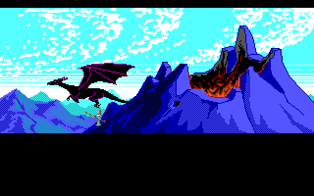 Loom IBM PC/Compatibles Screenshot: Caught by a dragon! Now what?