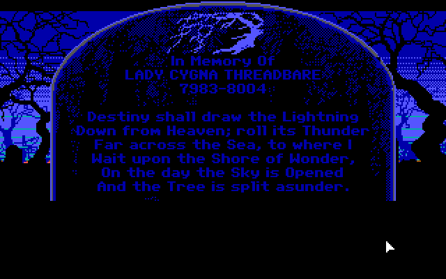 Loom IBM PC/Compatibles Screenshot: Examining a gravestone...