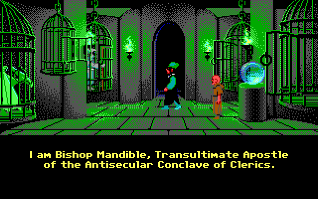 Loom IBM PC/Compatibles Screenshot: Introducing Bishop Mandible...