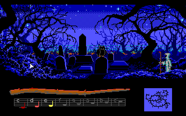 Loom IBM PC/Compatibles Screenshot: Exploring a graveyard...