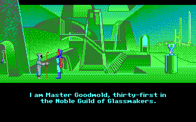 Loom IBM PC/Compatibles Screenshot: Welcome to Crystalgard!