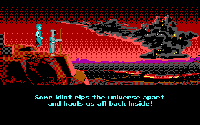 Loom IBM PC/Compatibles Screenshot: What kind of idiot would rip the universe apart?