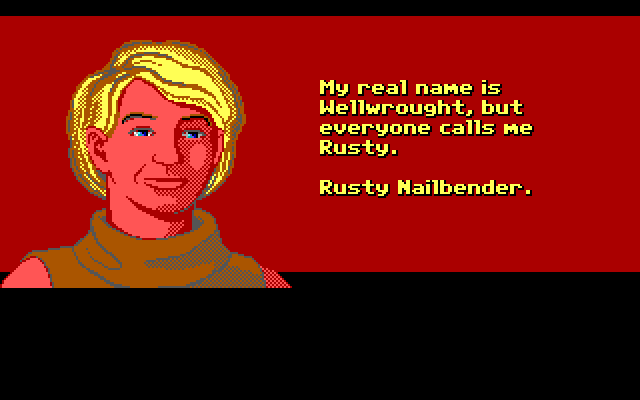 Loom IBM PC/Compatibles Screenshot: Introducing Rusty Nailbender...