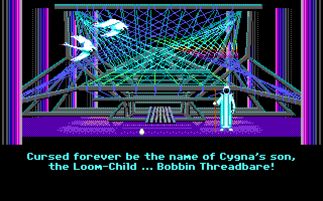 Loom IBM PC/Compatibles Screenshot: As Bobbin Threadbare, players begin the game in trouble!