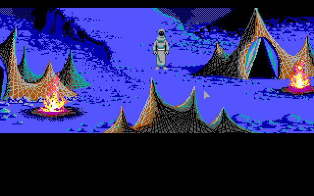 Loom IBM PC/Compatibles Screenshot:  There are several tents here that you can explore.