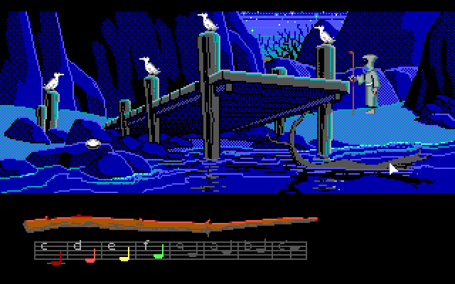 Loom IBM PC/Compatibles Screenshot: At the dock...time to leave this island!