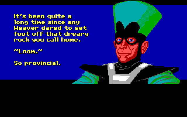 Loom IBM PC/Compatibles Screenshot: The bishop doesn't think too much of me...