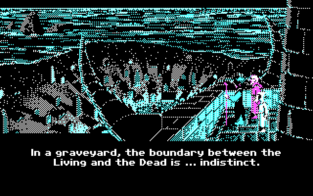 Loom IBM PC/Compatibles Screenshot: Overlooking the graveyard...