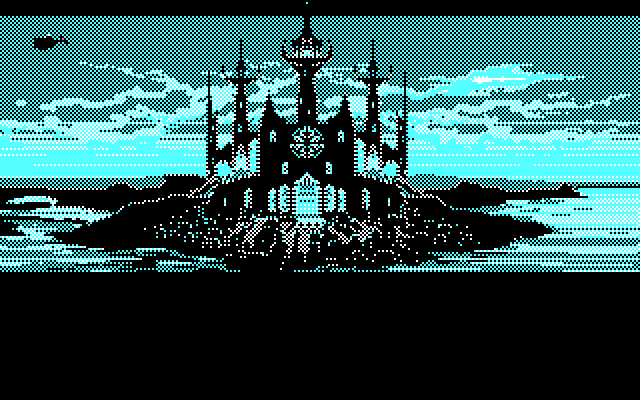 Loom IBM PC/Compatibles Screenshot: Entering a rather evil looking island...!