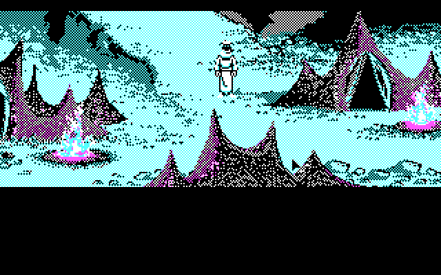 Loom IBM PC/Compatibles Screenshot: A close up view; choose a tent to visit!