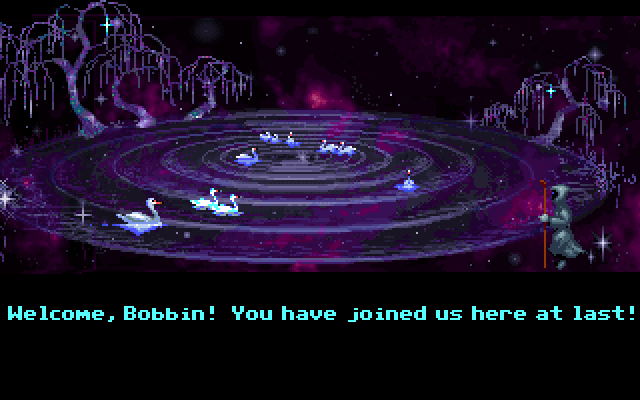 Loom IBM PC/Compatibles Screenshot: Located the swans.