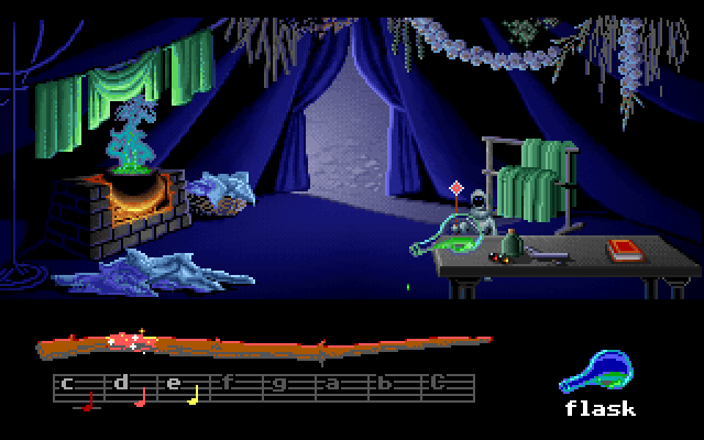 Loom IBM PC/Compatibles Screenshot: Examining certain objects can reveal new spells.