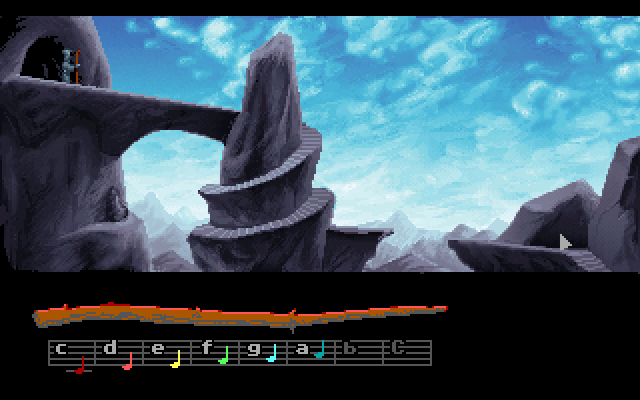 Loom IBM PC/Compatibles Screenshot: Twisty stairs; can I untwist them?
