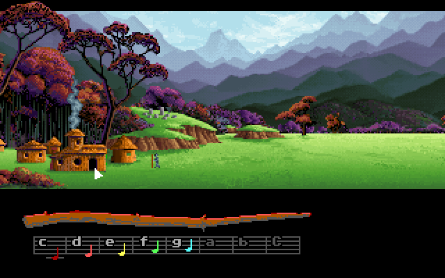 Loom IBM PC/Compatibles Screenshot: Hmm, I wonder what's in this hut?