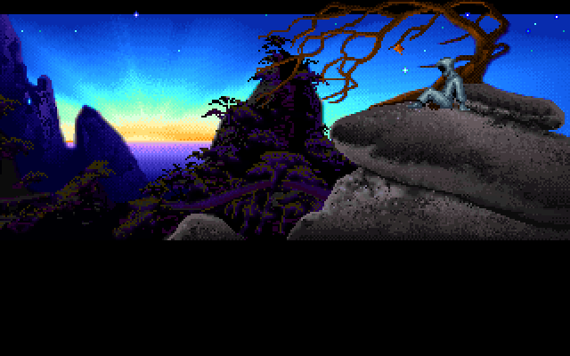 Loom IBM PC/Compatibles Screenshot: The game begins at the top of the mountain here...