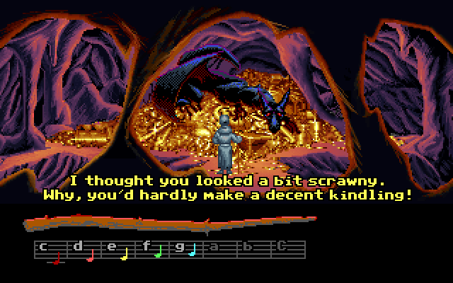 Loom IBM PC/Compatibles Screenshot: Trapped in the dragon's den!