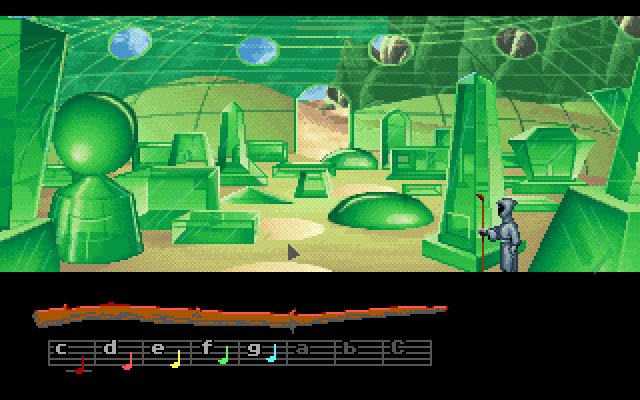 Loom IBM PC/Compatibles Screenshot: Here's the Crystalgard graveyard.