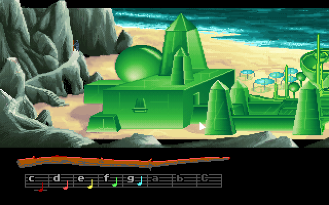 Loom IBM PC/Compatibles Screenshot: Arrived at the crystal city.