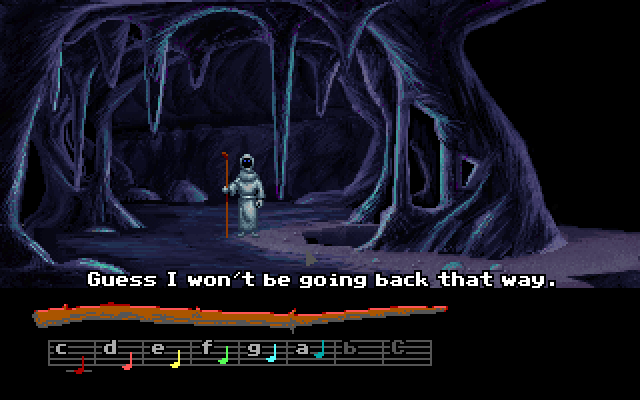 Loom IBM PC/Compatibles Screenshot: I tripped, so I can't go back the way I came...