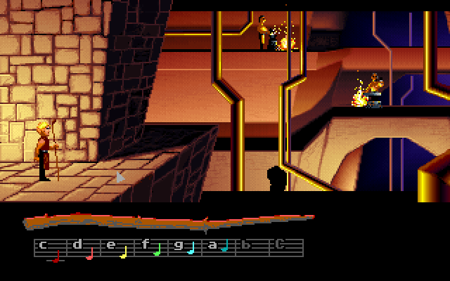 Loom IBM PC/Compatibles Screenshot: Exploring The Forge now that I'm in disguise...