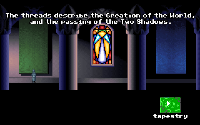 Loom IBM PC/Compatibles Screenshot: Examining one of the tapestries...