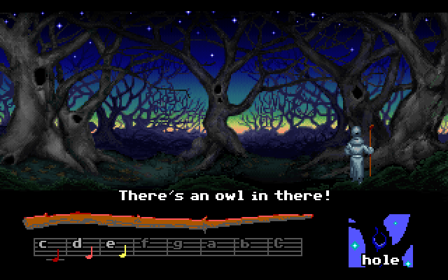 Loom IBM PC/Compatibles Screenshot: Exploring the forest.