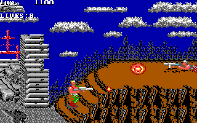 Super Contra IBM PC/Compatibles Screenshot: Don't always rush in, sometimes you need to carefully dodge enemy fire first.