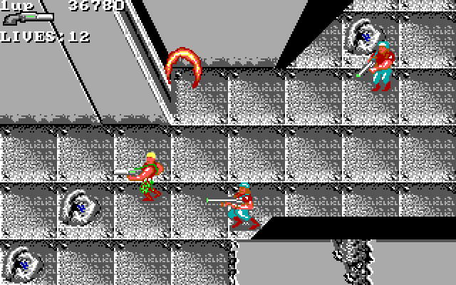 Super Contra IBM PC/Compatibles Screenshot: Level 2 features a top down view.