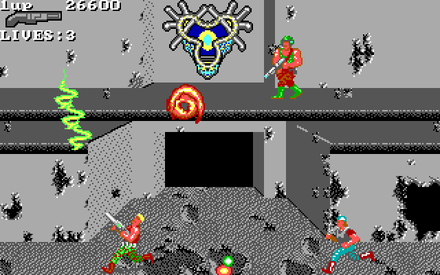 Super Contra IBM PC/Compatibles Screenshot: Use the laser weapon to destroy opponents blocking this door.