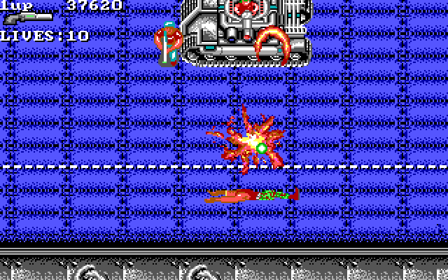 Super Contra IBM PC/Compatibles Screenshot: I'm hit! This large tank got me...