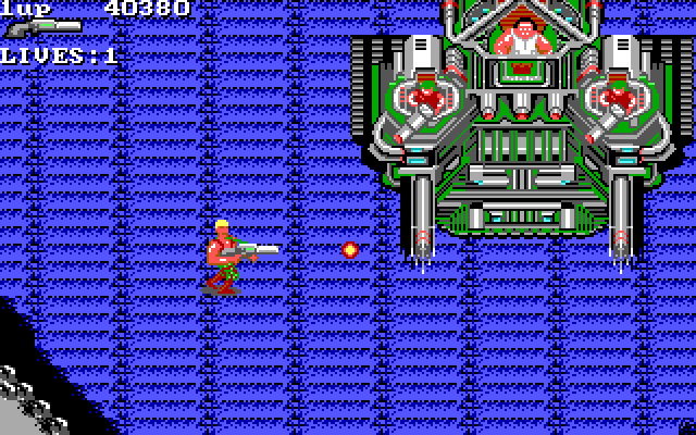 Super Contra IBM PC/Compatibles Screenshot: A large boss in level 2.