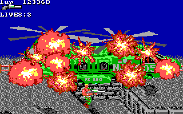 Super Contra IBM PC/Compatibles Screenshot: Helicopter destroyed...