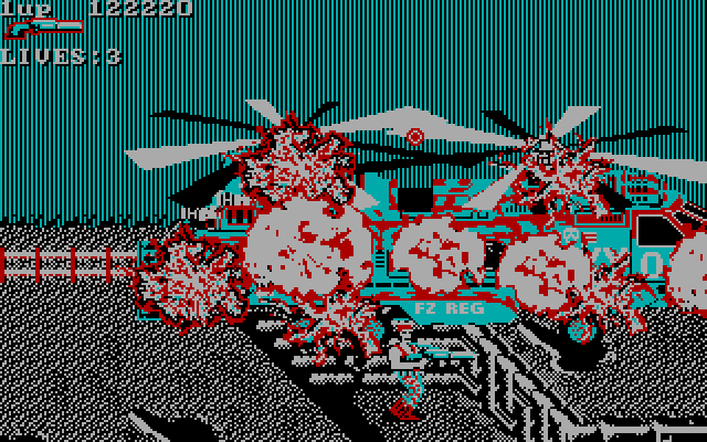 Super Contra IBM PC/Compatibles Screenshot: One opponent destroyed, many more to go.