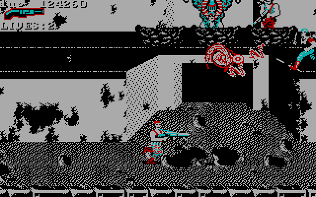 Super Contra IBM PC/Compatibles Screenshot: The exit to the next level...but it's heavily guarded!