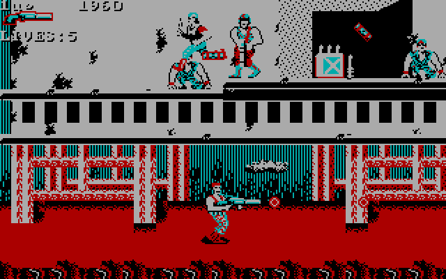 Super Contra IBM PC/Compatibles Screenshot: Avoid the attacks from above...