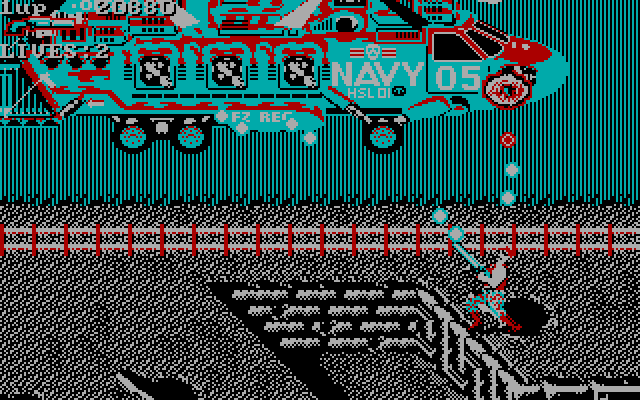 Super Contra IBM PC/Compatibles Screenshot: A large helicopter approaches...