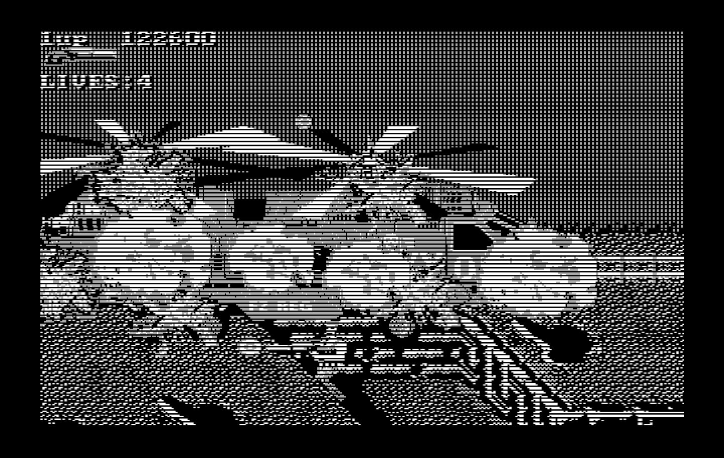 Super Contra IBM PC/Compatibles Screenshot: One helicopter destroyed...