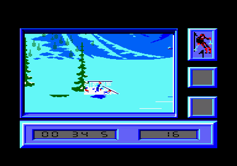 Downhill Challenge Amstrad CPC Screenshot: Another crash...