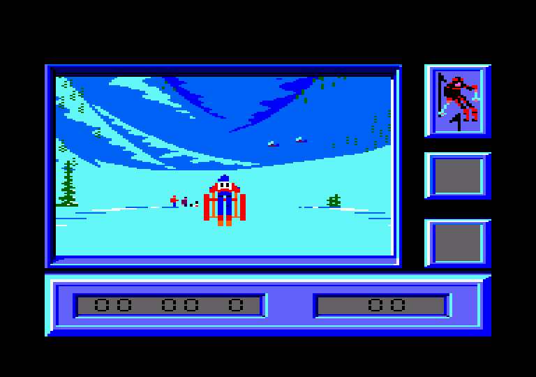 Downhill Challenge Amstrad CPC Screenshot: Get ready to ski!
