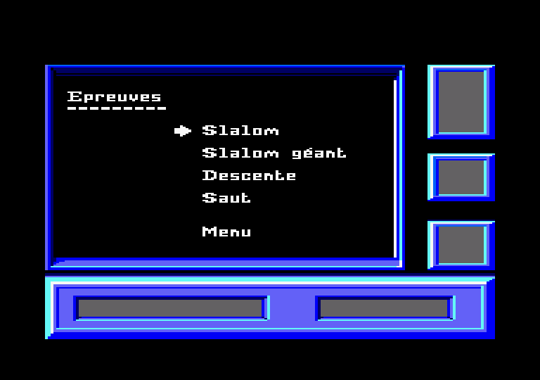 Downhill Challenge Amstrad CPC Screenshot: Select an event.