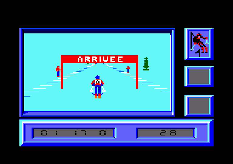 Downhill Challenge Amstrad CPC Screenshot: The finish line!