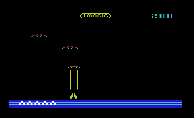 Demon Attack Commodore VIC-20 Screenshot: Don't get by laser attacks!