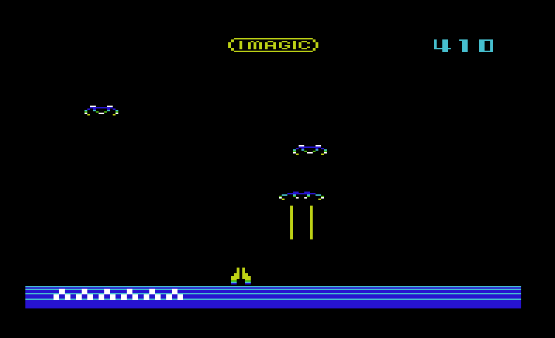 Demon Attack Commodore VIC-20 Screenshot: More demons attacking with lasers...